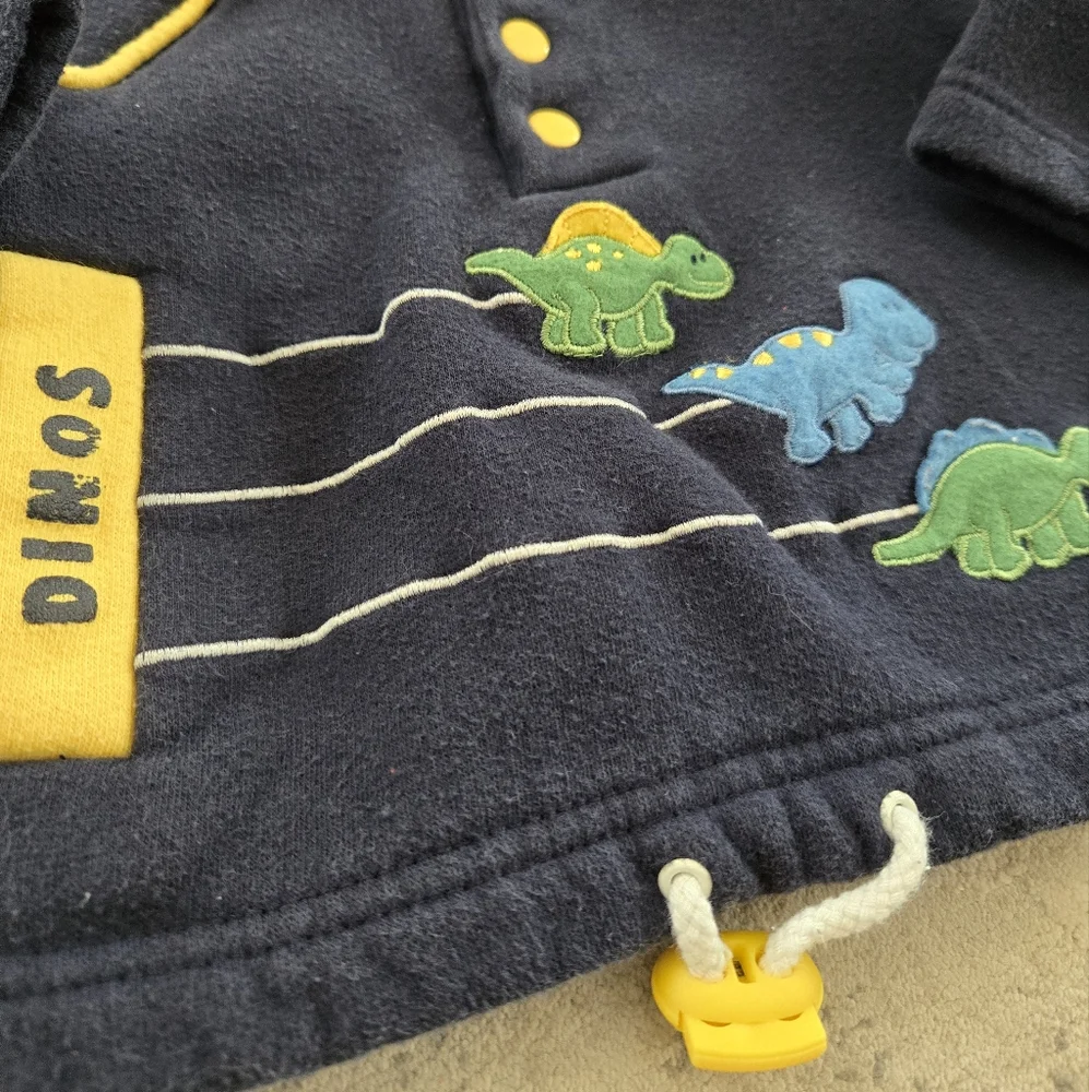 Vintage Y2K navy blue, yellow dinosaur hoodie sweatshirt